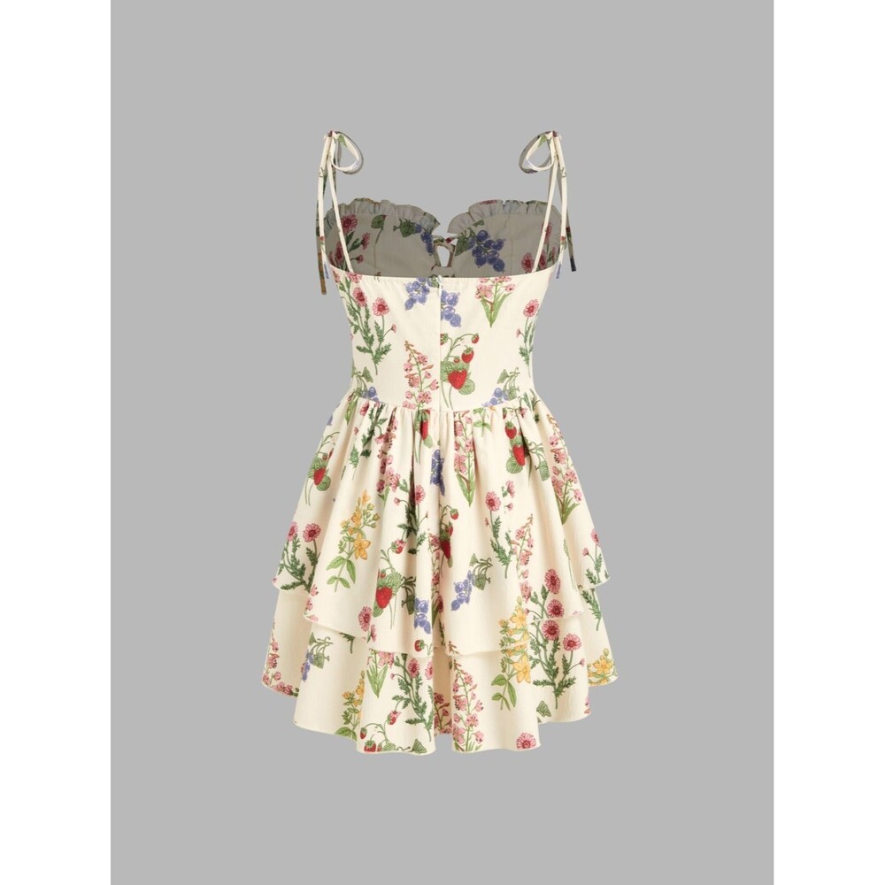 Cider Womens Mini Dress 4XL Multicolor Floral Fruit Ruffle Layered Cottagecore - Picture 2 of 5